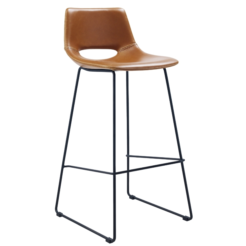 Kave Home Koňakově hnědá koženková barová židle Zahara 76 cm