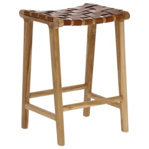 Kave Home Hnědá kožená barová židle Calixta 67 cm