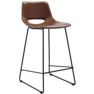 Kave Home Koňakově hnědá koženková barová židle Zahara 65 cm