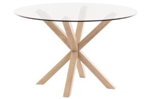 Kave Home Skleněný jídelní stůl Argo 119 cm s přírodní kovovou podnoží