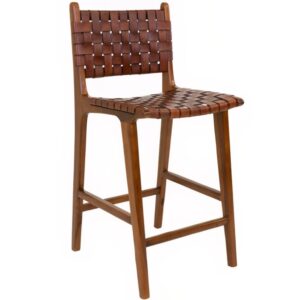 Nordic Living Hnědá kožená barová židle Molie s výpletem 60 cm
