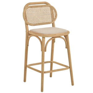 Kave Home Dubová barová židle Doriane s ratanovým opěradlem 65 cm