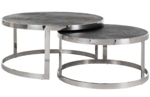 Richmond Černo-stříbrný dubový set konferenčních stolků Blackbone 74/92 cm