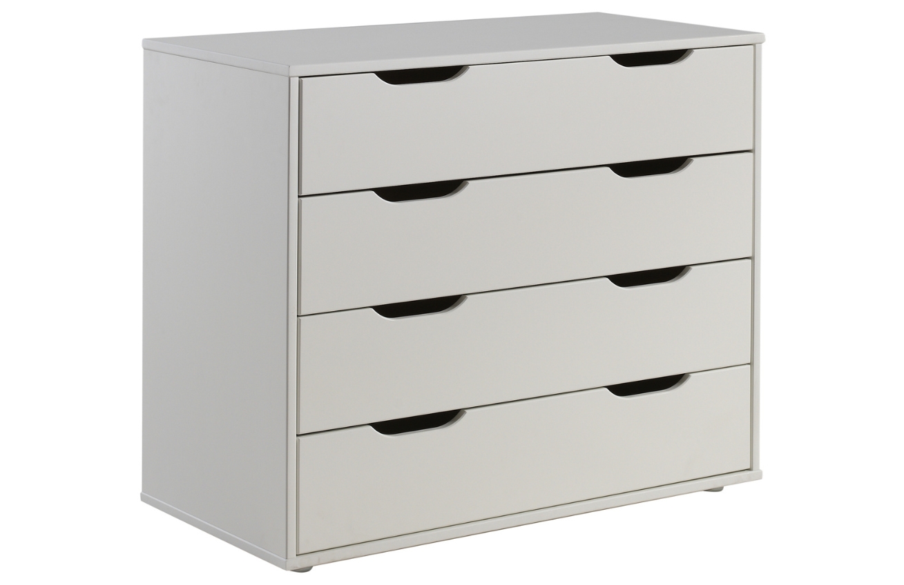 Vipack Bílá lakovaná komoda Pino 86 x 44 cm se čtyřmi zásuvkami