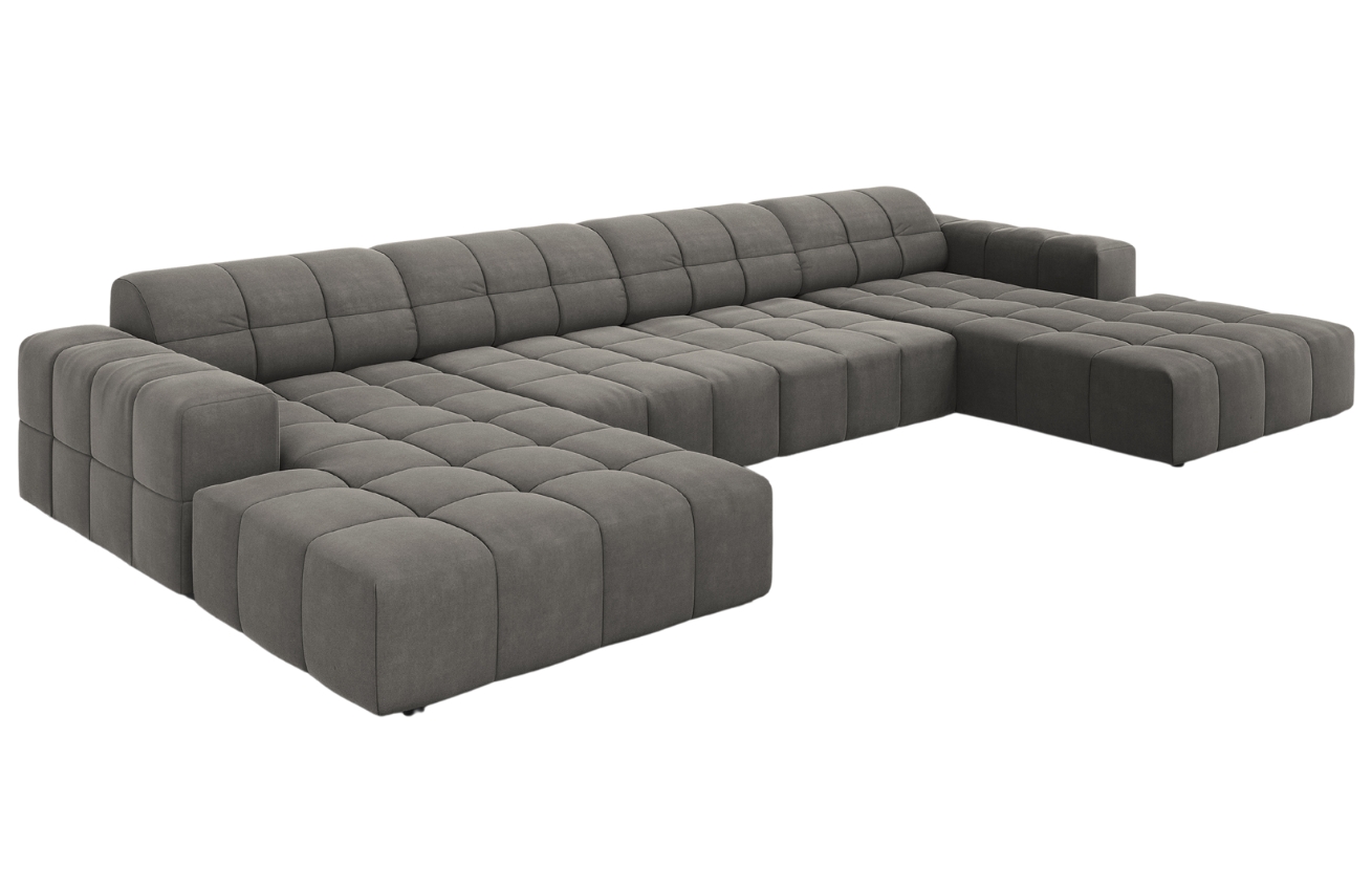 Cosmopolitan Design Šedá sametová rohová pohovka Chicago 364 cm