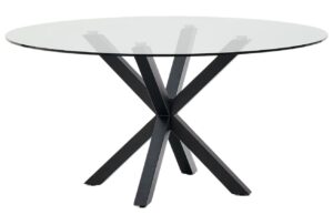 Kave Home Skleněný jídelní stůl Argo 150 cm s černou kovovou podnoží