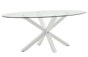 Kave Home Skleněný jídelní stůl Argo 200 x 100 cm s bílou kovovou podnoží