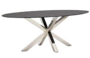 Kave Home Matně černý skleněný jídelní stůl Argo200 x 100 cm s nerezovou podnoží