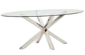 Kave Home Skleněný jídelní stůl Argo 200 x 100 cm s nerezovou podnoží