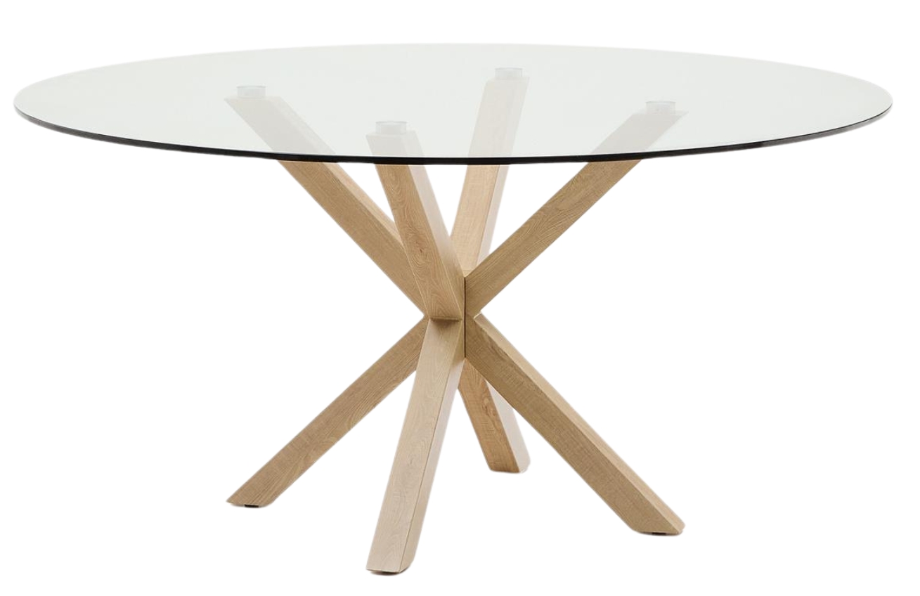 Kave Home Skleněný jídelní stůl Argo 150 cm s přírodní kovovou podnoží