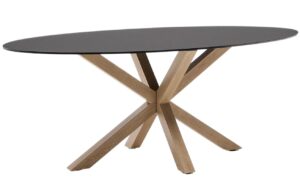 Kave Home Matně černý skleněný jídelní stůl Argo 200 x 100 cm s přírodní kovovou podnoží