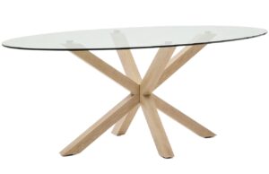 Kave Home Skleněný jídelní stůl Argo II. 200 x 100 cm s přírodní kovovou podnoží
