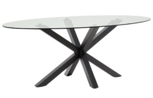 Kave Home Skleněný jídelní stůl Argo  200 x 100 cm s černou kovovou podnoží