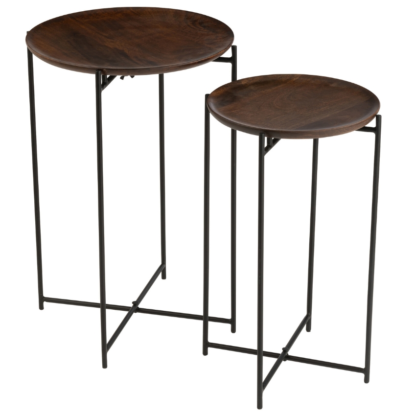 Set dvou dřevěných odkládacích stolků J-line Sphere 32/39 cm