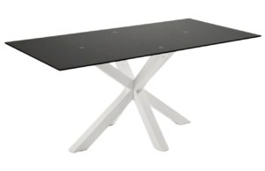 Kave Home Matně černý skleněný jídelní stůl Argo 180 x 100 cm s bílou kovovou podnoží