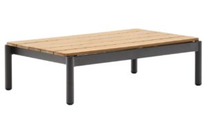 Kave Home Dřevěný zahradní stolek Sorells 91 x 57 cm s šedou podnoží