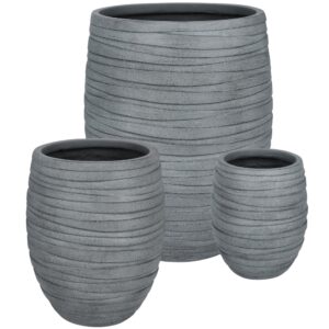Bizzotto Šedý set tří keramických zahradních květináčů Strips Ø25/36/49 cm