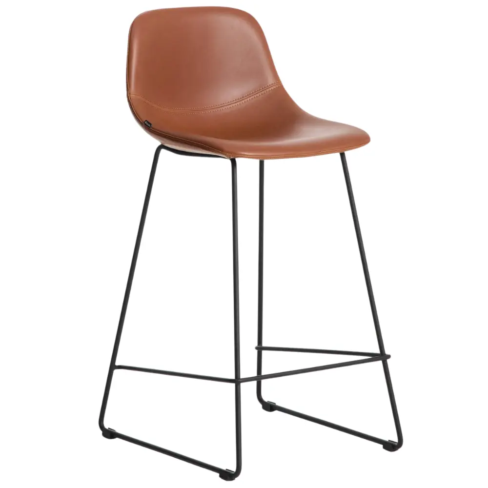 Kave Home Koňakově hnědá koženková barová židle Zahara 76 cm III.