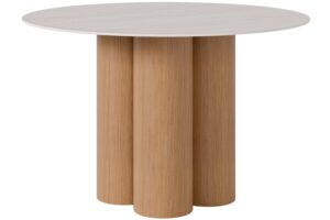 Somcasa Bílý porcelánový jídelní stůl Tracy 120 cm s dubovou podnoží