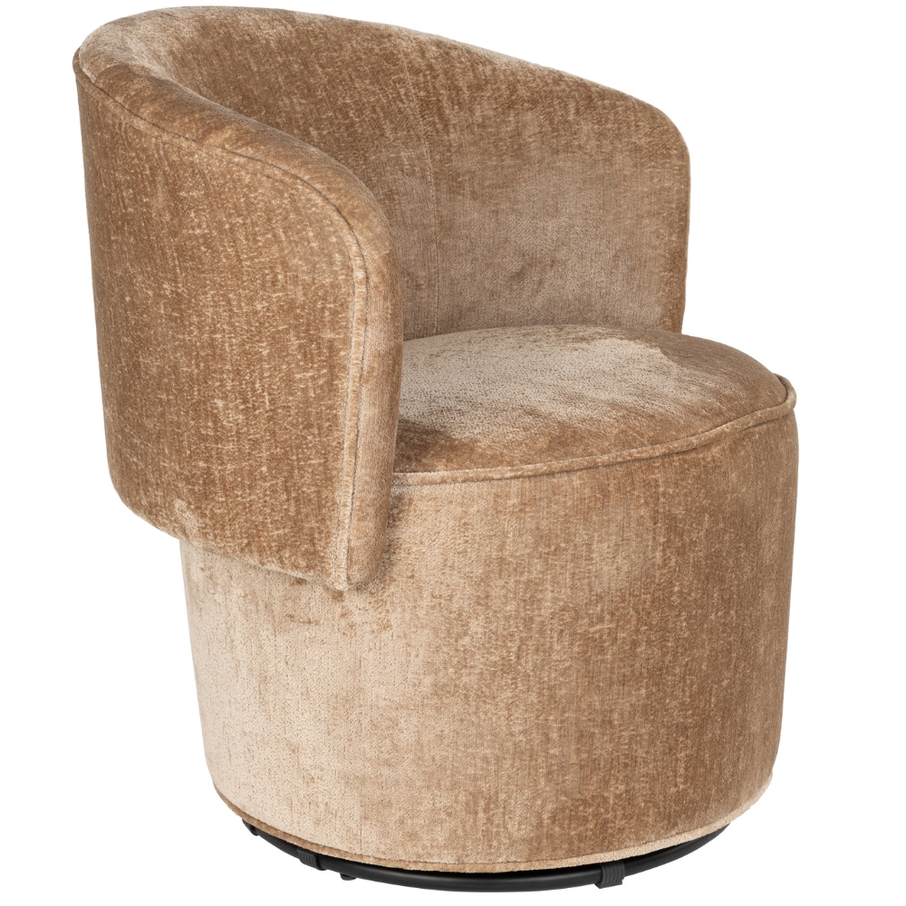 White Label Hnědé čalouněné otočné lounge křeslo Fold