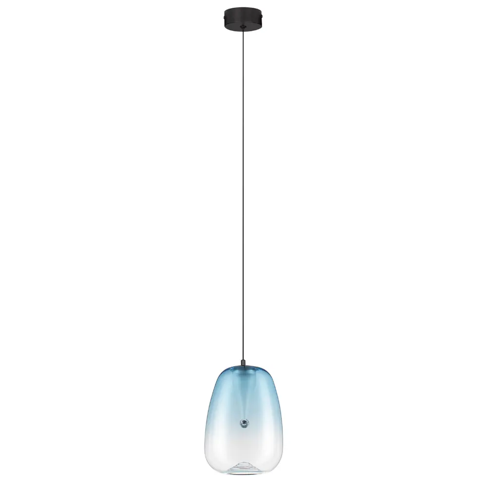 Nova Luce Modré skleněné závěsné LED světlo Oblo 16 cm
