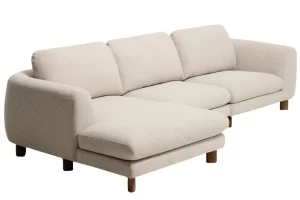 Kave Home Béžová čalouněná rohová pohovka Vera 322 cm s ořechovou podnoží