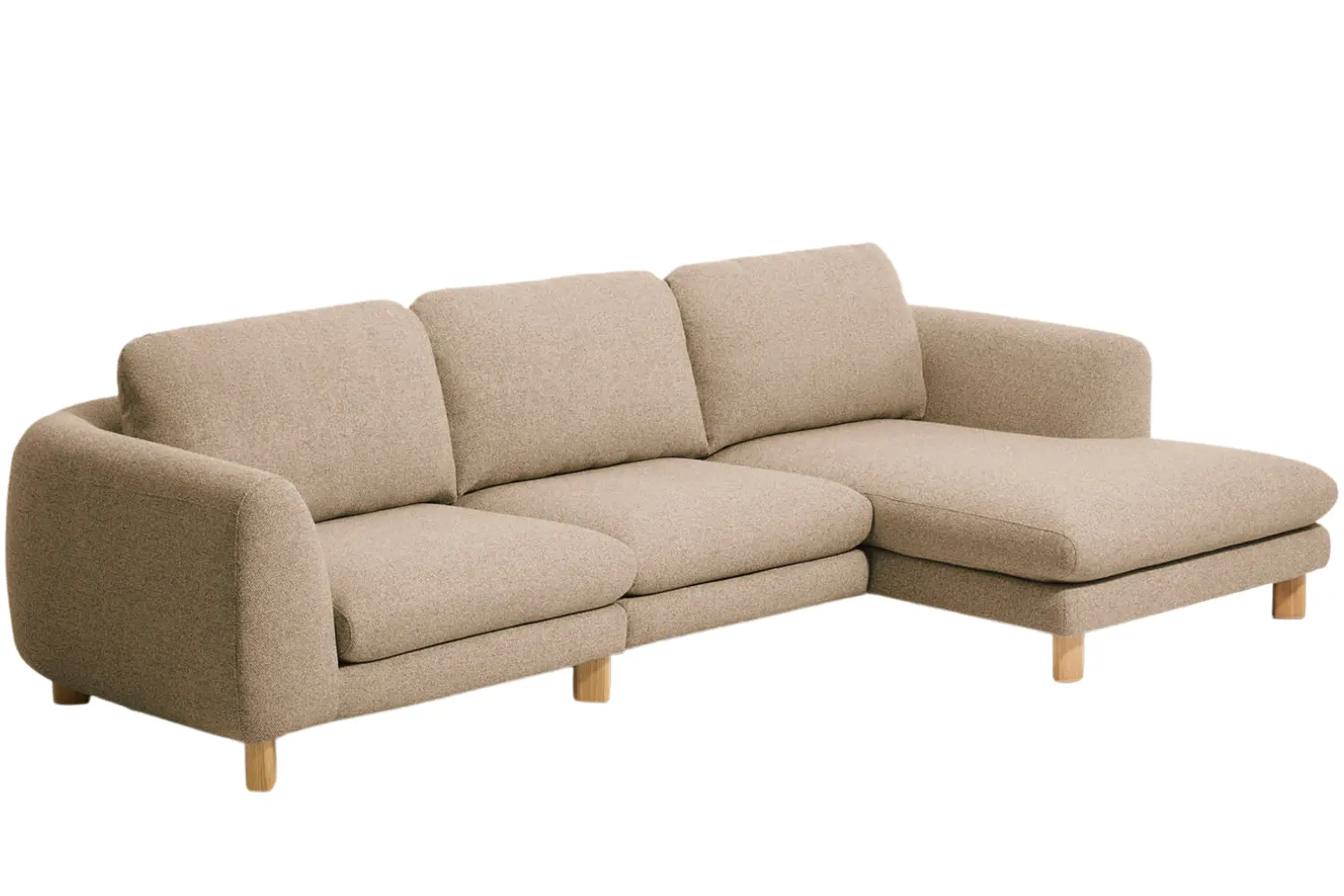 Kave Home Hnědá čalouněná rohová pohovka Vera 322 cm s dubovou podnoží
