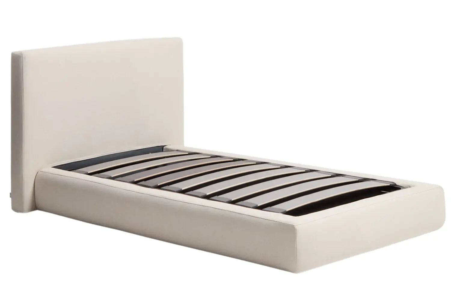 Kave Home Béžová čalouněná jednolůžková postel Blok 90 x 200 cm s úložným prostorem